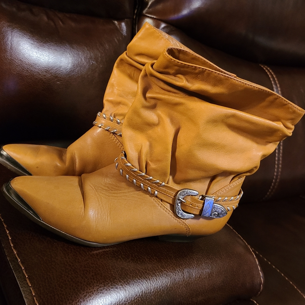 Gold leather boots